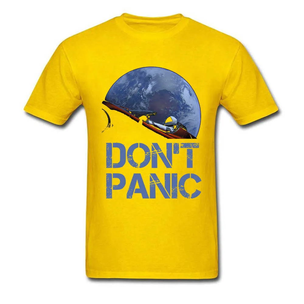 Dont Panic Starman O-Neck T Shirts Summer Tops Tees Short Sleeve New Coming All Cotton Gift Tops T Shirt Europe Men Dont Panic Starman yellow