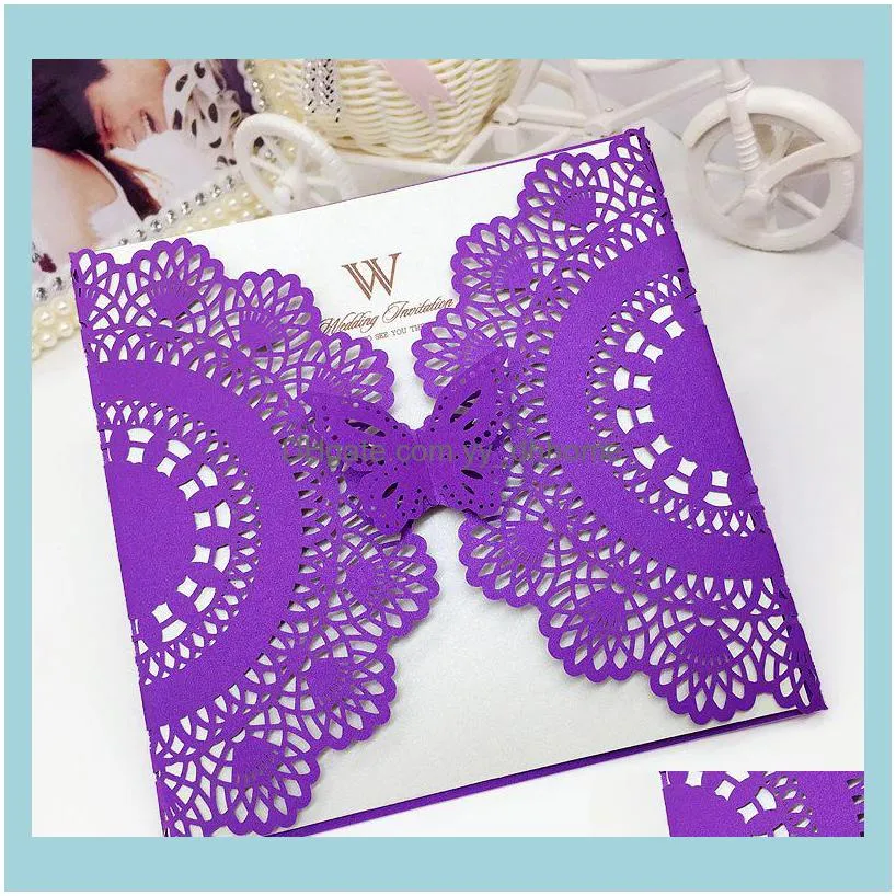 50Pcs/lot Vertical Laser Cut Butterfly Invitation Card Wedding Decoration Bridal Gift Birthday Kit Supplies1