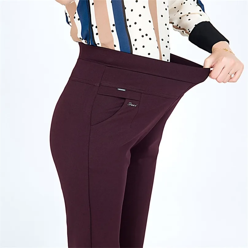 S-6XL Automne Hiver Plus Taille Pantalon Femme Mode Couleur Solide Skinny Taille haute Pantalon élastique Fit Lady Crayon 210925