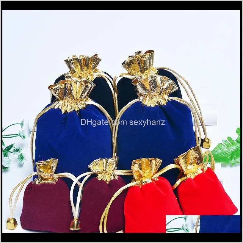 2019 velvet jewelry drawstring pouch bag fabric jewellery cosmetic gift packaging multi-purpose small bags size 