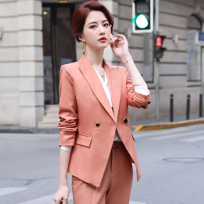 Осень и зима женские высококачественные офисные брюки костюм две части мода элегантная леди куртка профессиональный комбинезон 210527