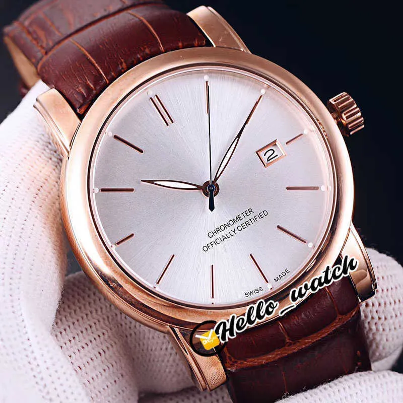 ساعات مصمم San Marco Classico Rose Gold Case 8156-111-2 / 91 Automatic Mens Watch Date Stud White Dial Brown Leather Strap 6Color