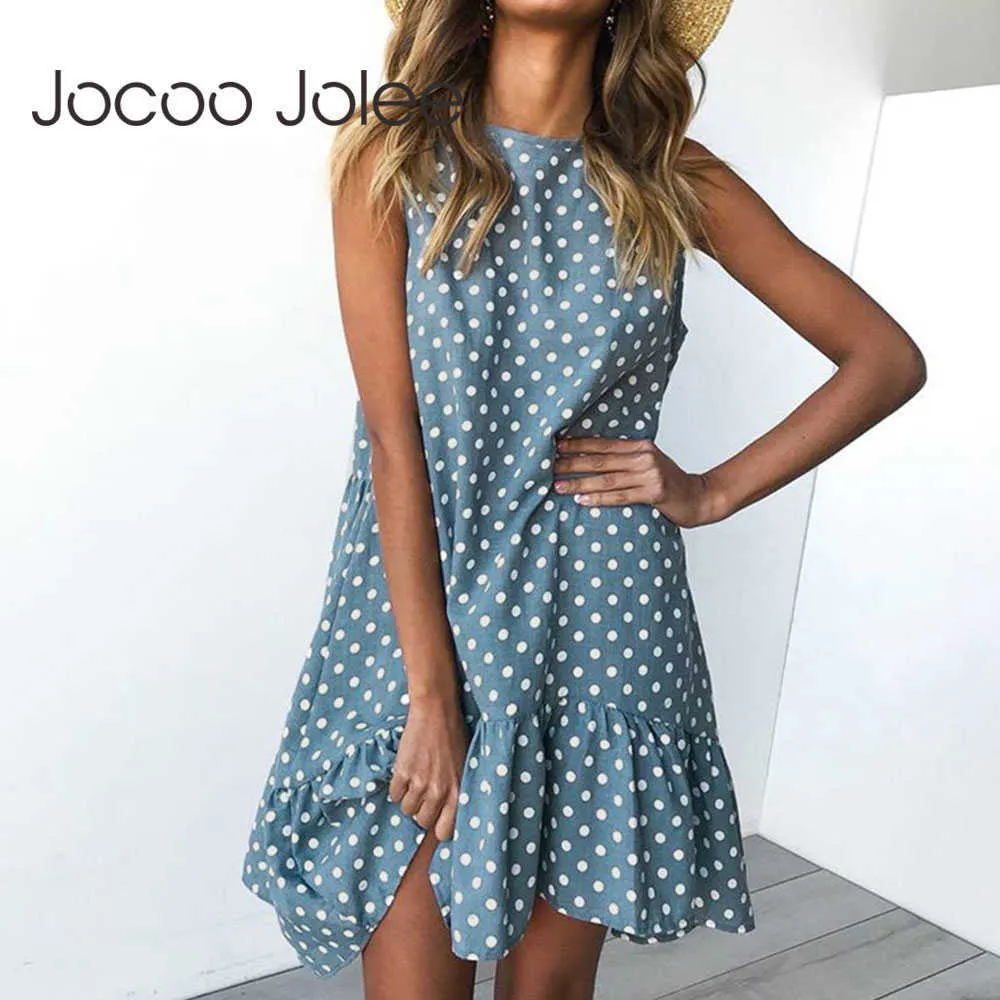 Jocoo Jolee Polka Dot Dress Ruffle Women Spring Summer Dress Sexig Slim Thin Beach Party O Neck Mini Dress Vestidos Plus Size 3XL 210619