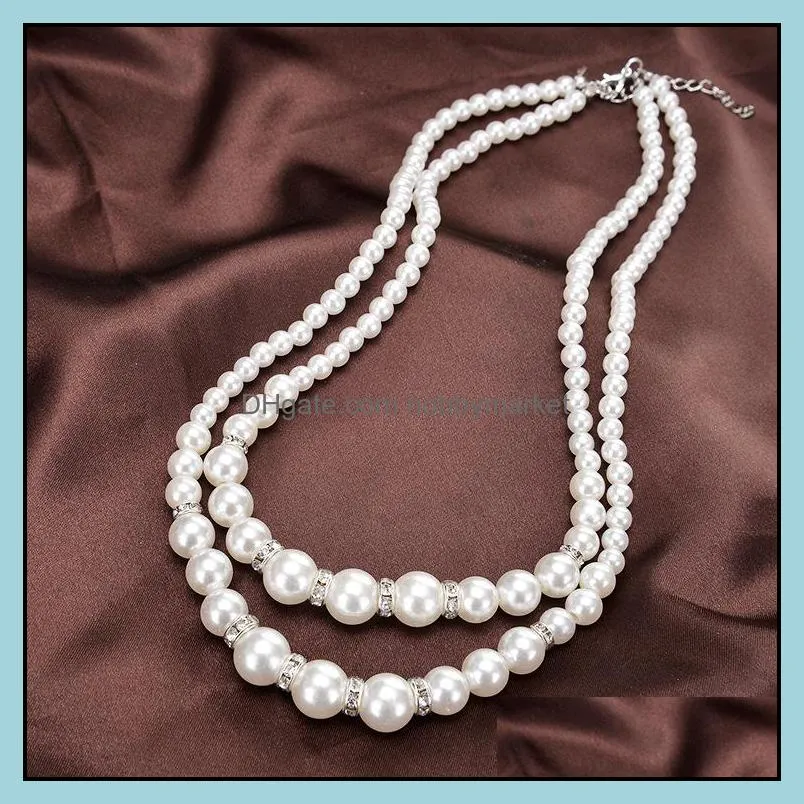 Fashion Chic Double layer fake pearl beads necklaces bride Bridesmaids Beaded Chains For women Ladies Female wedding Jewelry Gift