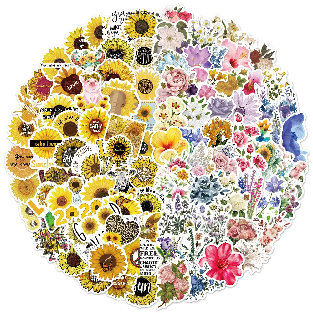 100pcs Flower Stickers Laptop Floral Decals Scrapbook Skateboard