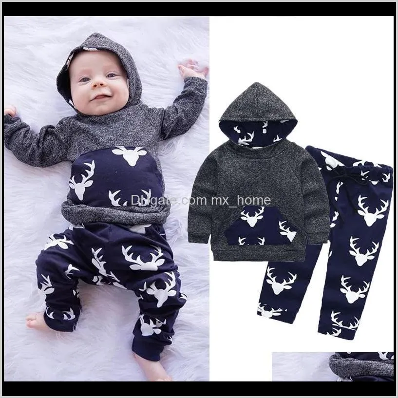 Sets Clothing Baby Kids Maternity Drop Delivery 2021 Autumn Childrens Wear Long Sleeve Top Pants 2 Piece Cartoon Elk Pattern Fashion Set Baby