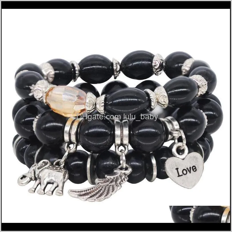 marble pattern hand beads elephant wings love pendant multi-layer combination bracelet