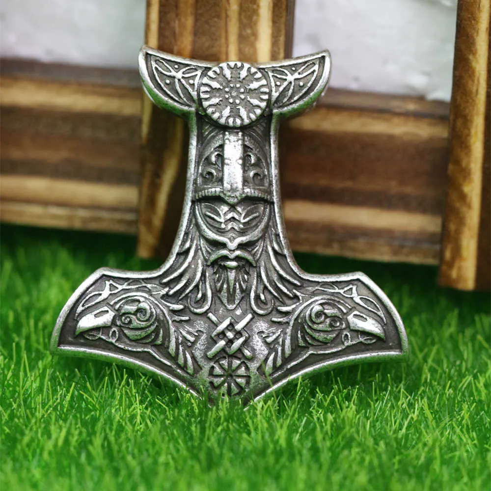 Langhong Legendary Odin Amulet Pendant Halsband Norska Viking Odins Hammer med Raven och Vegvisir Pendant Halsband Smycken X0707