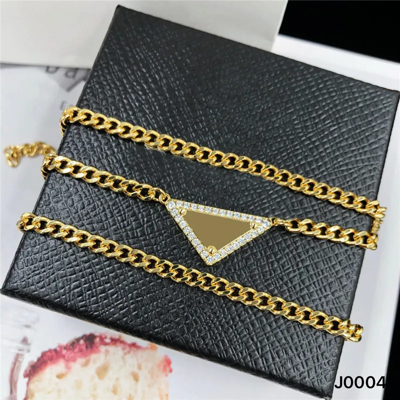 Trendy Triangle Diamond Designer Necklaces Letter Printed With Stamps Necklace Chain Rhinestone Women Collar Gift263J