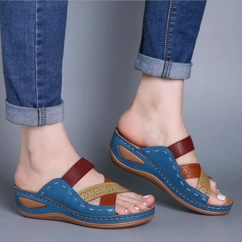 Jurk schoenen voor vrouwen 2021 sandalen hakken wiggen katoenen slippers zomer flip-flops met flip flops beach casual