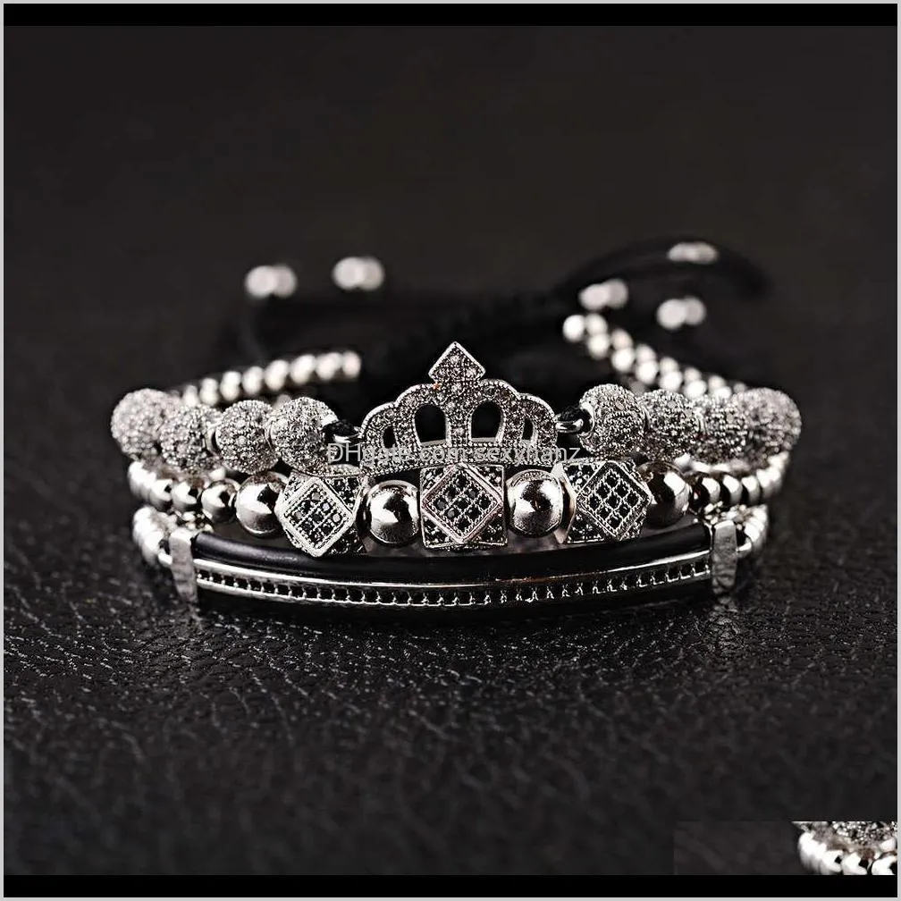 hot selling micro inlaid crown three piece set lovers bracelet