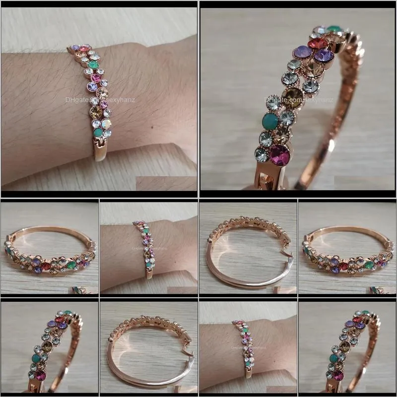 fashion new women/lady`s rose gold color colorful austrian crystal open bracelets & bangles jewelry gifts