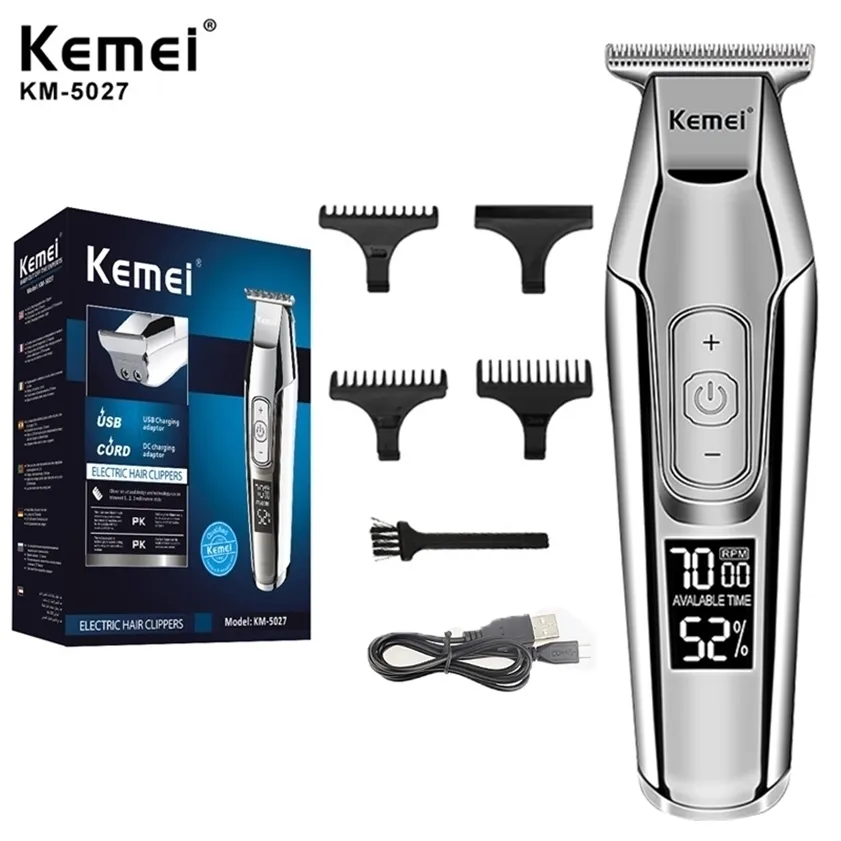 Kemei профессиональная машинка для стрижки волос, триммер для бороды для мужчин, электрическая бритва с регулируемой скоростью, светодиодной цифровой резьбой 220216