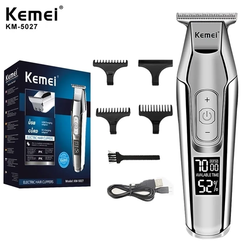 Kemei Professionele Tondeuse Baard Trimmer voor Mannen Verstelbare Snelheid LED Digitale Carving s Elektrisch Scheerapparaat 220216