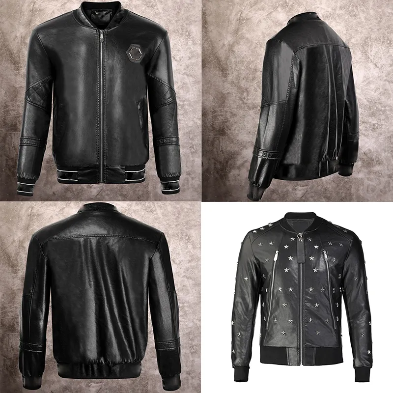 crystal Skull Faux läderjacka män Dragkedja Slim Fit Kort hiphop Fritidsdesigner Motorcykelkappa Biker Bokstäver mode lyx Fitness man kläder ny stil