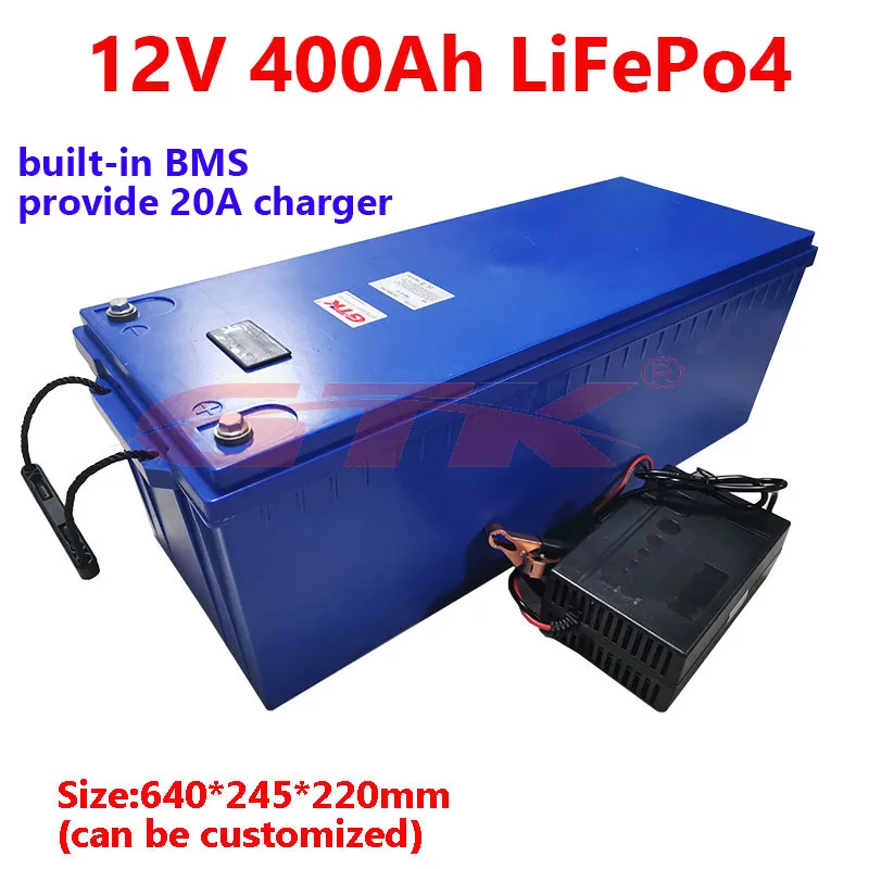 GTK 12V 400Ah LiFePO4 lithium battery pack with 20A charger for RV ...