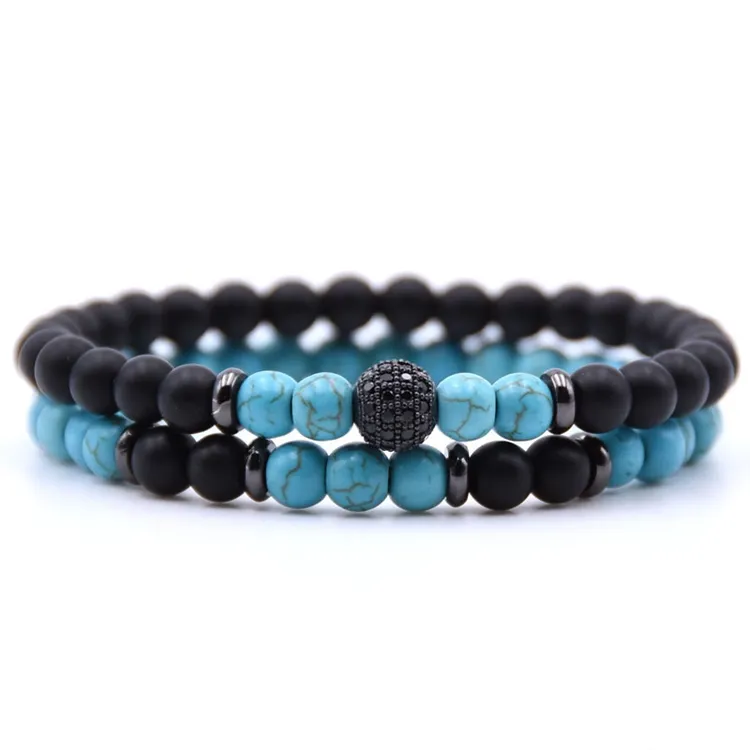 Beaded strands Micro-Inlaid Zircon Bracelet Sets Braided Men Women Bracelets Natural Stone Beads Fashion