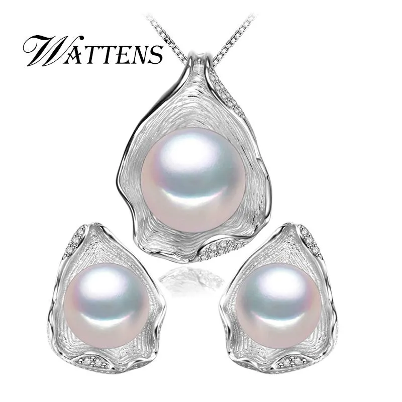 Oorbellen Ketting Zoetwater Parel Sieraden, Pearl Pendant Sets voor Vrouwen Ketting / Earring Wedding Set, Shell Design