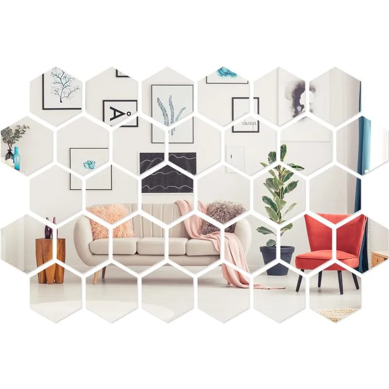 Mirrors 11*12.6cm 32 Pieces Acrylic Mirror Set Hexagonal Wall Decal Honeycomb Suitable For Home Living Room Bedroom Decoration