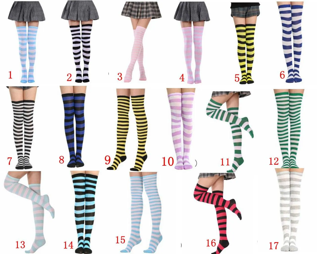 Extra Long Cotton Stripe Thigh High Socks Over the Knee stockings for christmas halloween party