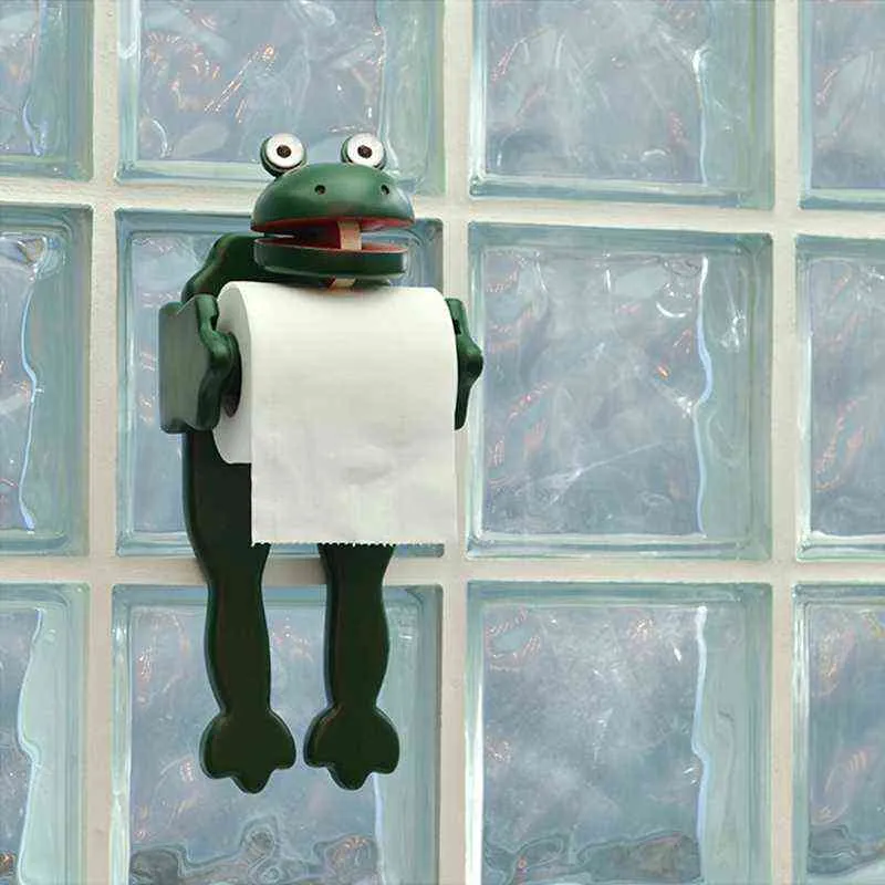Kreativer Frosch-förmiger Badezimmer-Papierhandtuchhalter, lustiger Toilettenpapierhalter, Taschentuch-Hängeregal, Holzregal, Haushalt, Massivholz H1112