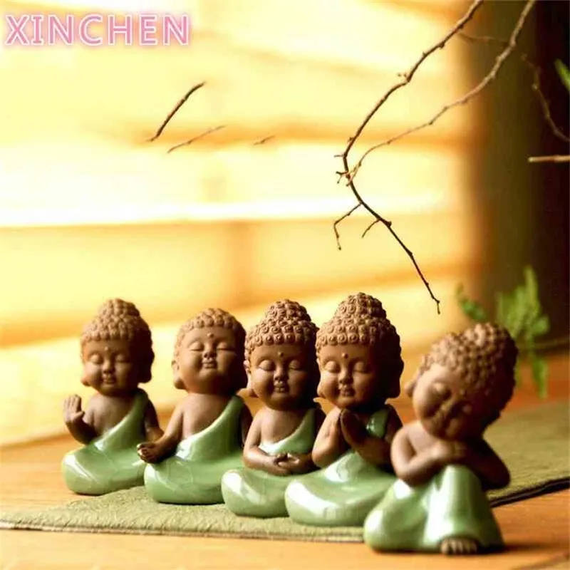 Xinchen Ceramic Crafts Creative Home Decoration Living Room Feng Shui Ornements mignon Little Bouddha Zen Like Pots Murbings 210811