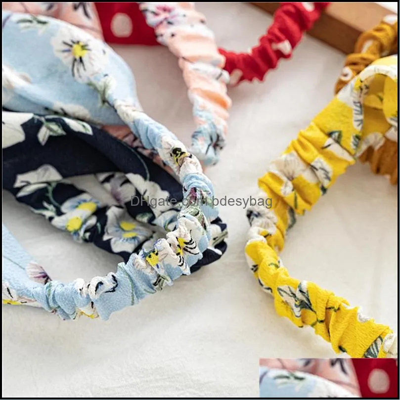 Floral Polka Dot Print Scrunchies Pastoral Style Hiar Scarf Headband Turban Triangle Bandanas Handmade Women Hair Accessories