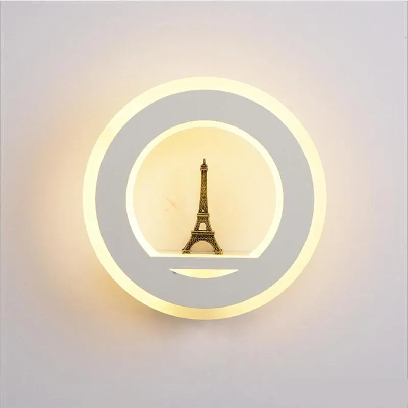 Lampada da parete 19W LED Light AC85-265V Mouted Torre di Parigi Acrilico rotondo Decorativo per interni per camera da letto Studio Foyer