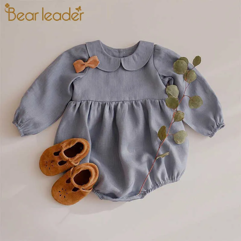 Bear Leader Spring Autumn Cute Baby Rompers born Boys Clothes Peter Pan Collar Cotton Jumpsuit Infant Christmas Outfits 210708