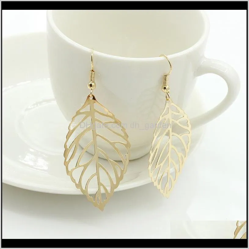 earrings for women simple metal hollow leaf earring silver gold plated earrings best gift fish ear hook bead dangle earrings