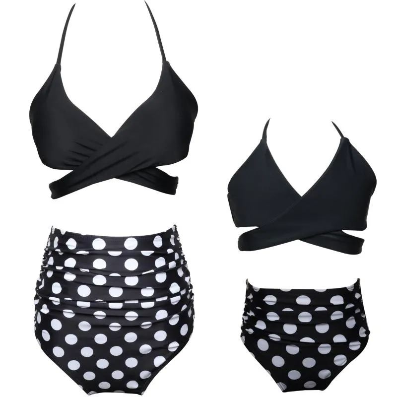 Family Matching Swimwear  Women's Bikini, White on Navy Polka Dot – Upper  Notch Club