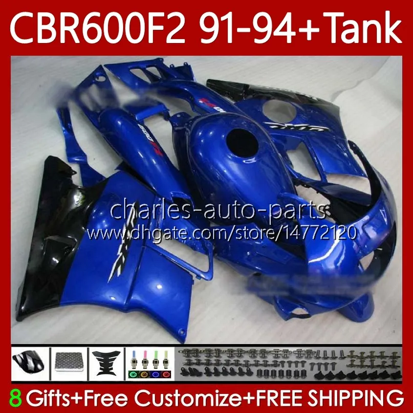 Black blue Body +Tank For HONDA CBR600 CBR 600 F2 FS CC 600F2 91 92 93 94 Bodywork 63No.91 CBR600F2 CBR600FS 600CC 1991 1992 1993 1994 600FS CBR600-F2 91-94 Fairings Kit