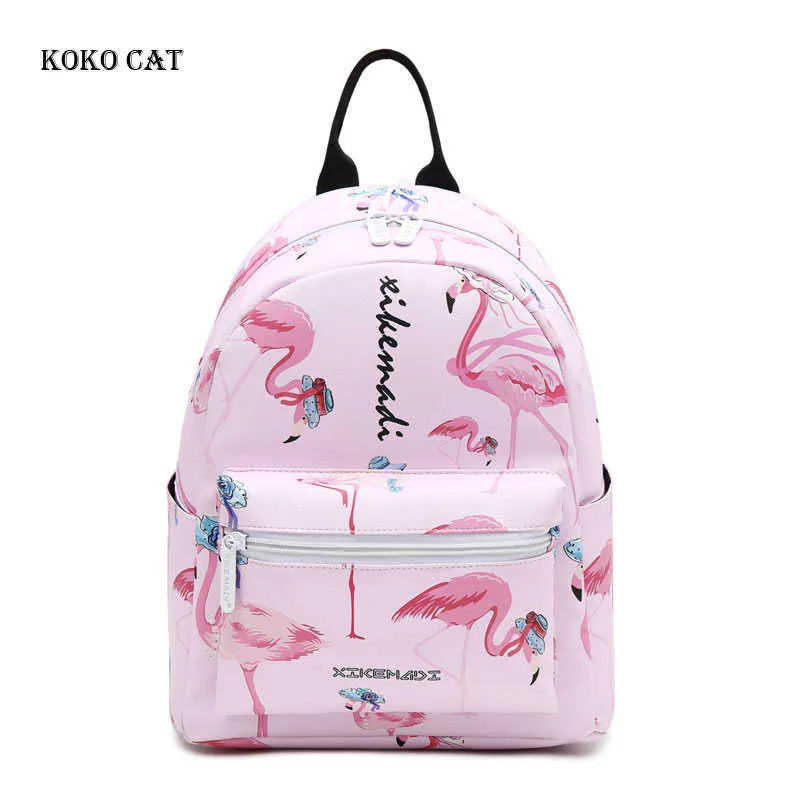 Koko Cat Fashion Adolescents Filles Sac à dos Flamingo Sacs scolaires imprimés Femme Voyage Jacksack Sac A Dos Mochila Bolsos Mujer x0529