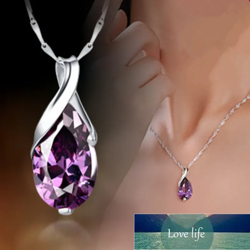 New S925 Silver Necklace Angel Tears Crystal Purple Pendant Necklace For Woman Charm Jewelry Gift Factory price expert design Quality Latest Style Original Status