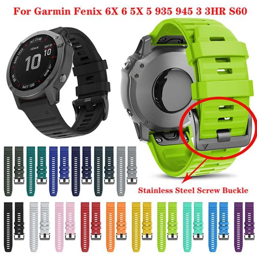 26 ملليمتر 22 ملليمتر سريع صالح watchband ل garmin fenix 6x pro 5x 3 3 ساعة سيليكون سوار المعصم easyfit ل garmin fenix 6 الموالية 5 زائد h0915