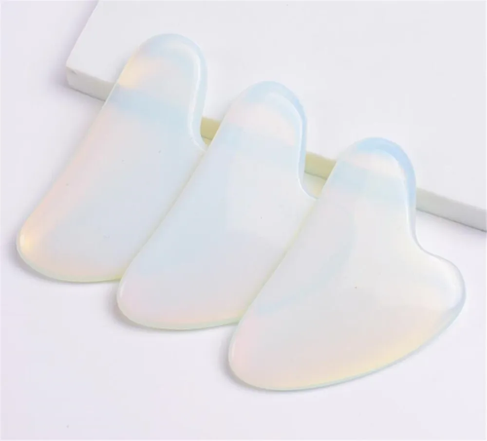 Partihandel Blue Gua Sha Massage Verktyg Real Natural Opal Jade Stone Hjärtform för skrapning Ansikts- och kroppsskinn Spa hjälper med ansiktslyftande blodcirkulation