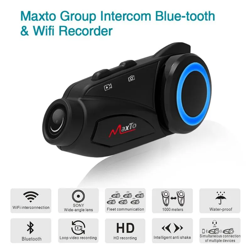 Motorcykel intercom maxto m3 wifi dash cam sony hd 1080p objektiv videobandspelare kamera grupp 6 ryttare Bluetooth hjälm interphone