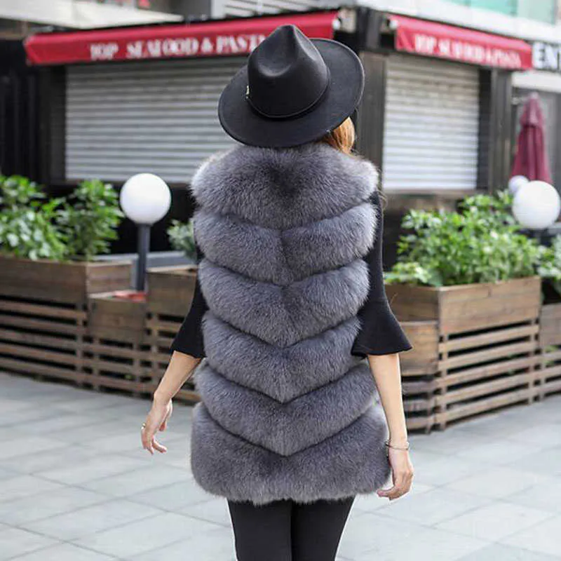 UPPIN Winter Warm Vest New Arrival Fashion Women Import Coat Fur Vest High-Grade Faux Fur Coat Fox Fur Long Vest Plus Size S-3XL Y0829