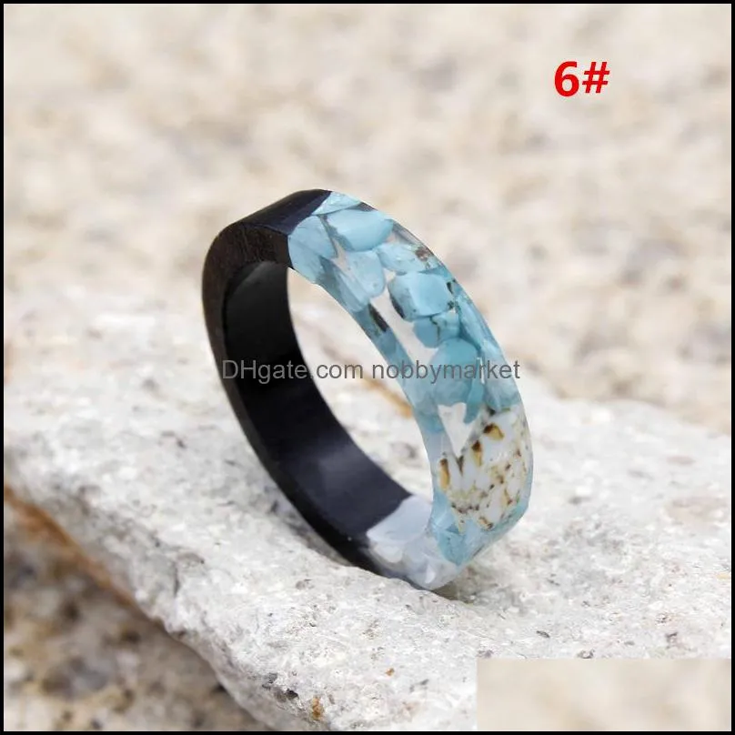 New Handmade Wood Resin Rings Gold foil Flowers Plants Inside Rings For women Men Fashion DIY Jewelry Gift