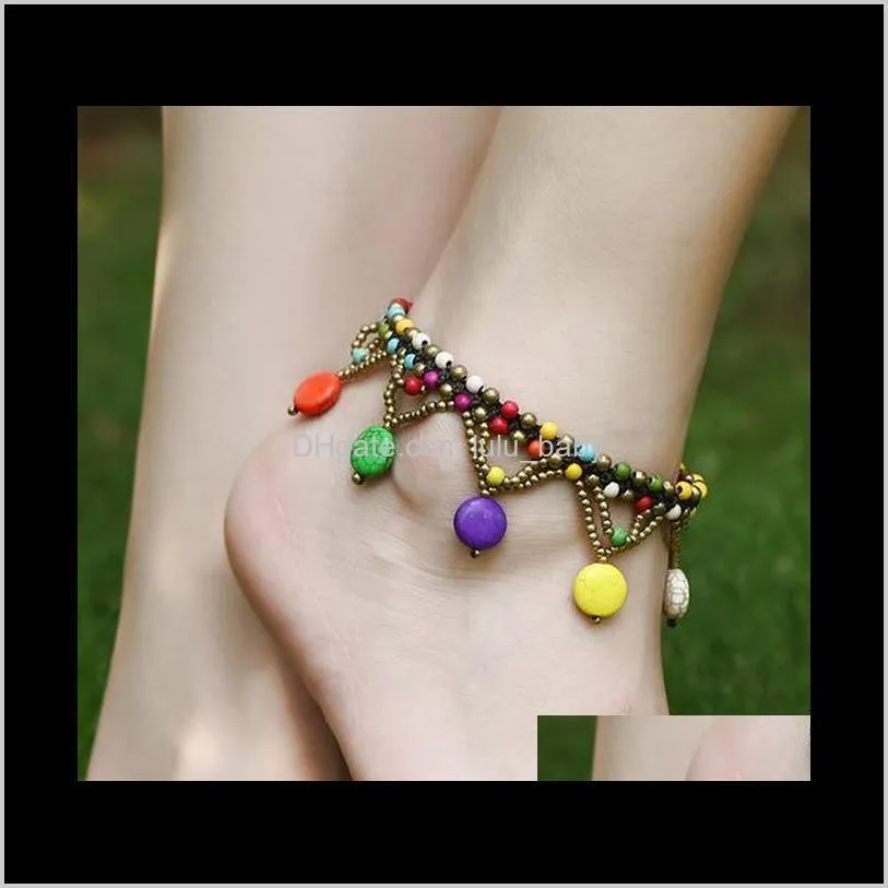 national style turquoise hollow wax line anklet new female bohemian beach ornaments