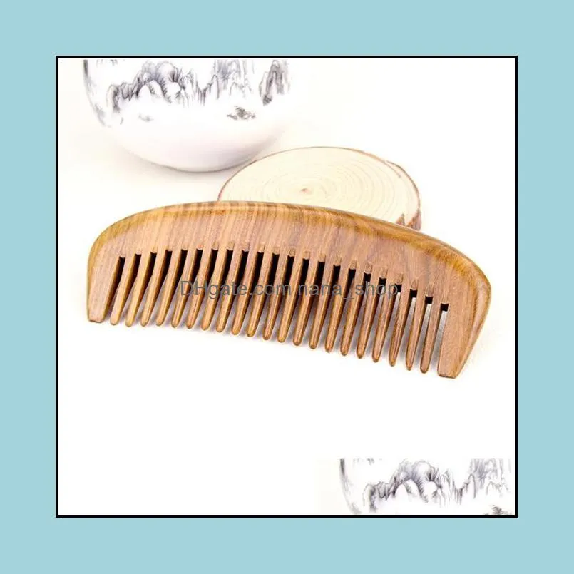 anti-static detangling natural green sandalwood comb care massage hair wooden brush