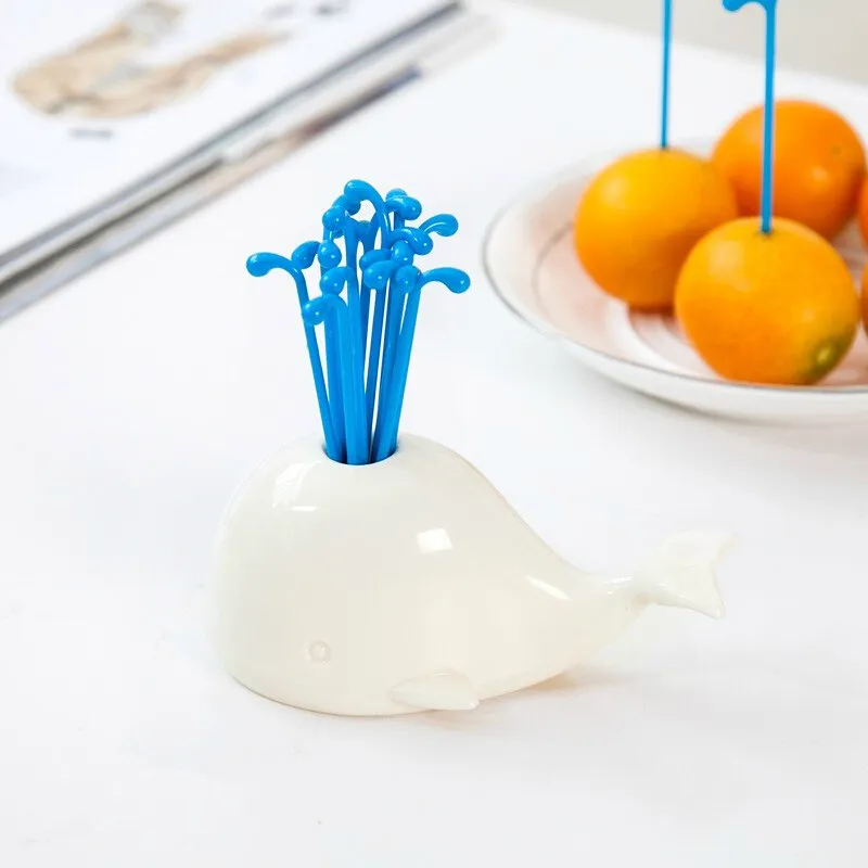 Fruit Fork Cute Beluga Whale Cartoon Children Snack Cake Dessert Food Animal Forks Tasting Appetizer Picks Toothpick Bento Lunches Party Decor JY0521