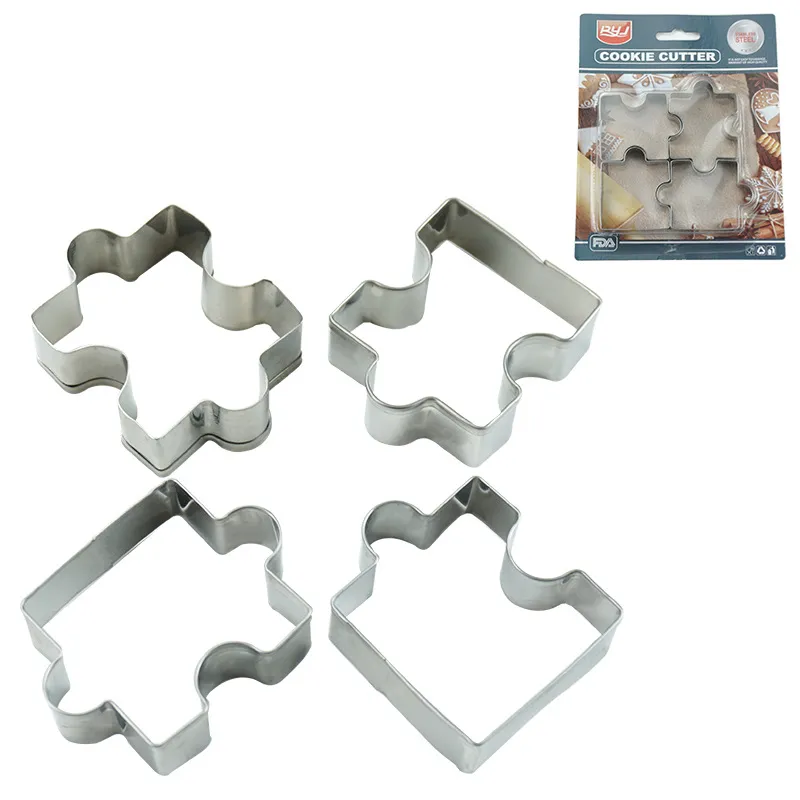 4 개 베이킹 금형 퍼즐 모양 스테인레스 스틸 쿠키 커터 세트 DIY 비스킷 금형 주방 도구 디저트 퐁당 금형