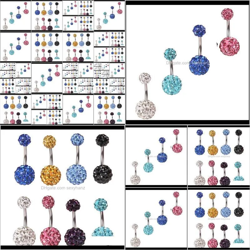 crystal double disco ball ferido belly bar navel belly button ring shamballa belly ring piercing jewelry 10mm 30pcs 10 colors
