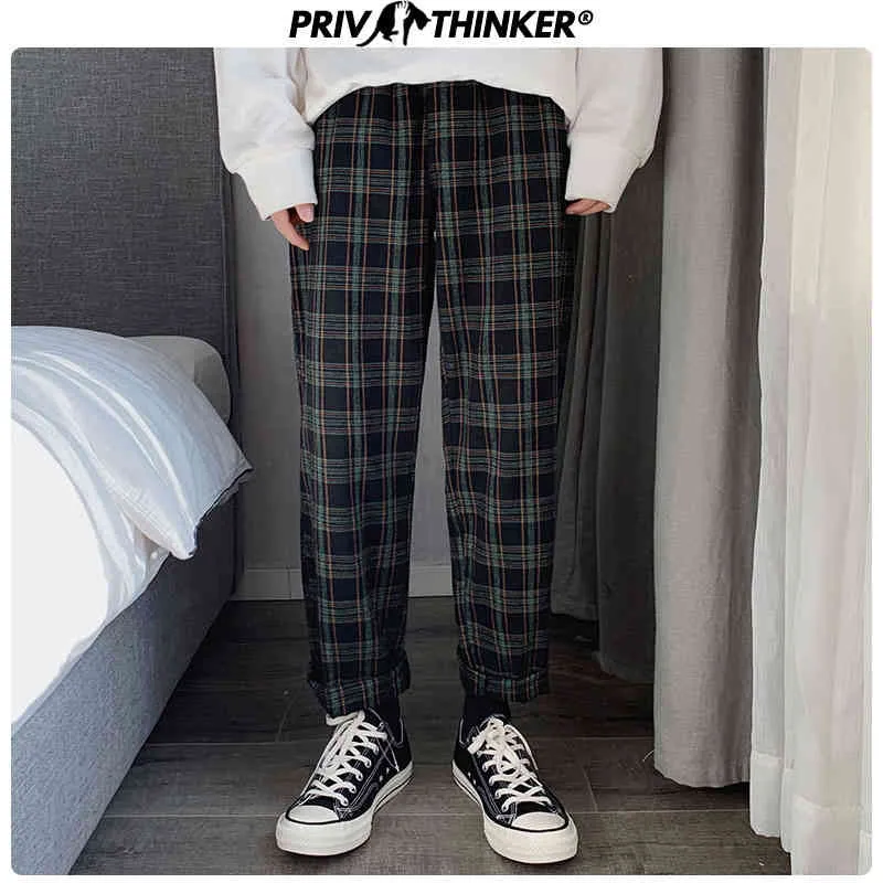 Privathinker Moda Uomo Pantaloni larghi a righe Pantaloni coreani da uomo scozzesi Pantaloni casual oversize Streetwear Jogging 210506