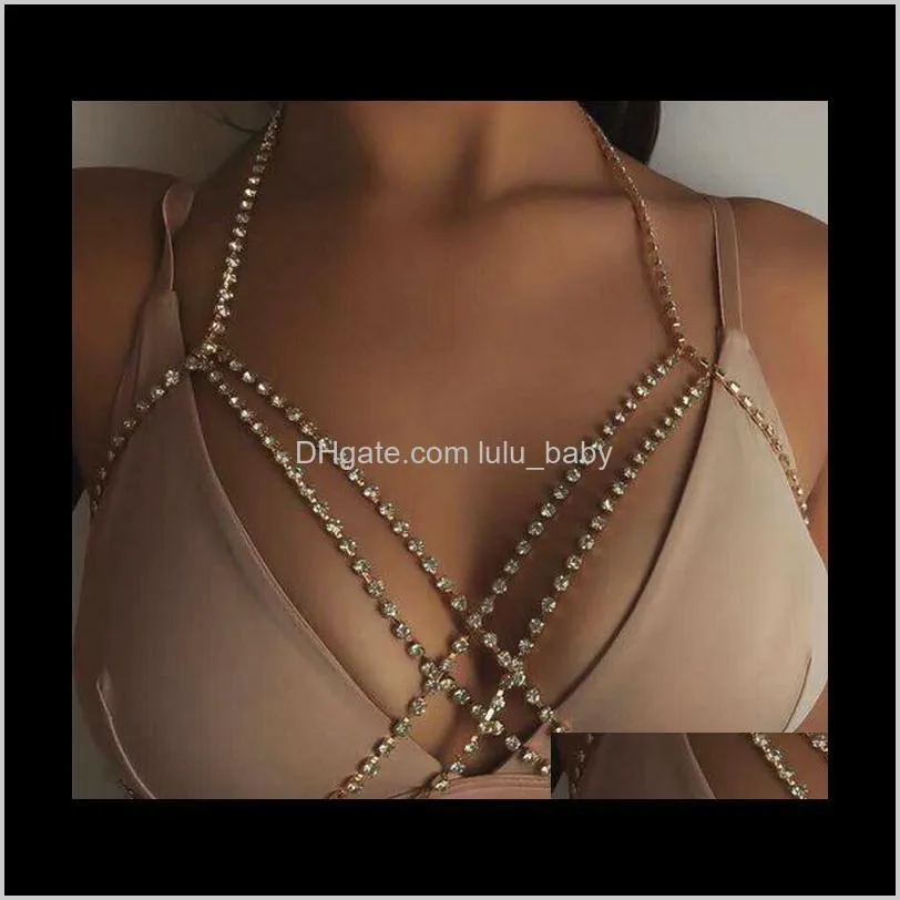 Mücevher Drop Teslimatı 2021 Göbek Zincirleri Avrupa ve Amerika Birleşik Devletleri Moda Seksi Plaj Bikini Rhinestones Vücut Göğüs Zinciri Ziovq