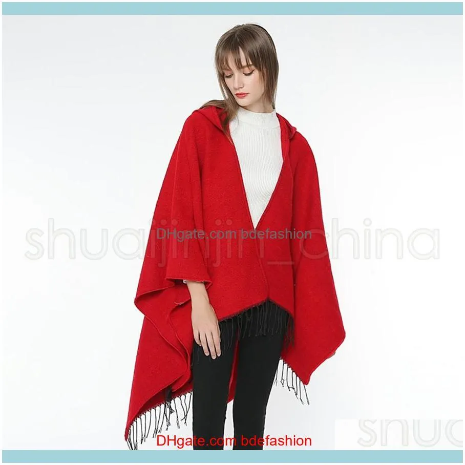 Women Hooded Knit Cloak Fashion Woman Warm Embroidery Print Scarf Tassel Cashmere Poncho Winter Shawl Blanket TTA1739