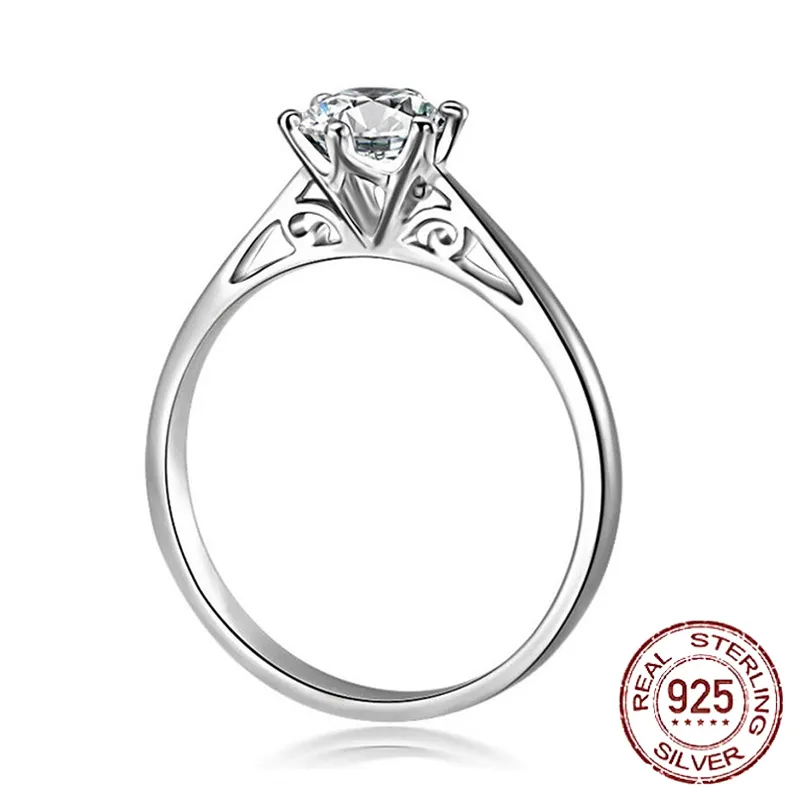 Véritable bague en argent sterling 925 de haute qualité Simulation de points de 5 mm Moissanite Six griffes Perceuse unique marier proposer des bijoux pour femme J-048