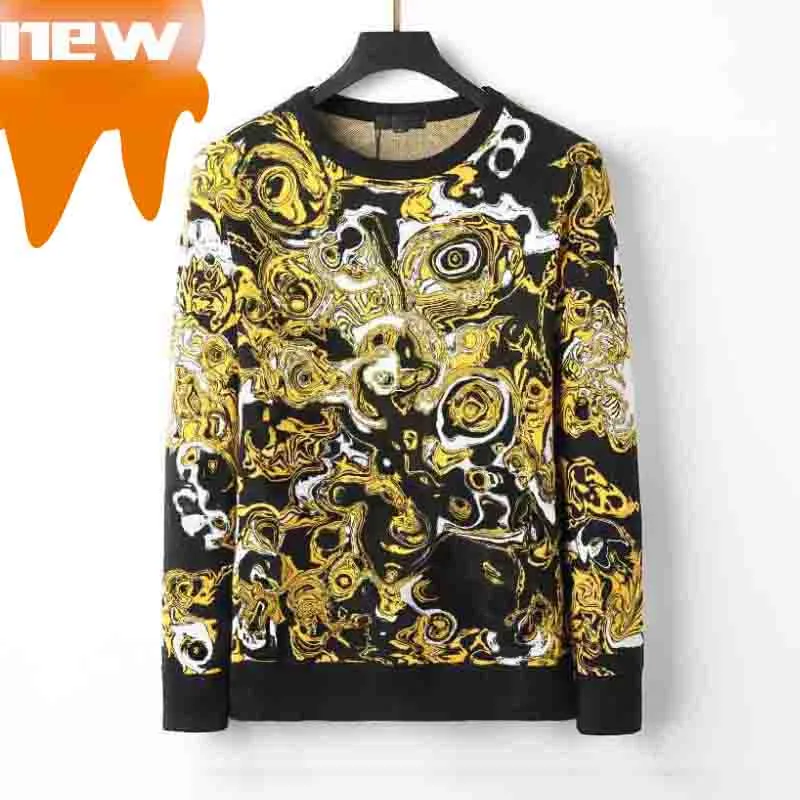 Man Classic Pattern Sweater Men Letter Pattern Business Loose Clothes High Quality Boy Autumn Winter Long Sleeve Top Fashion Golden Flowers