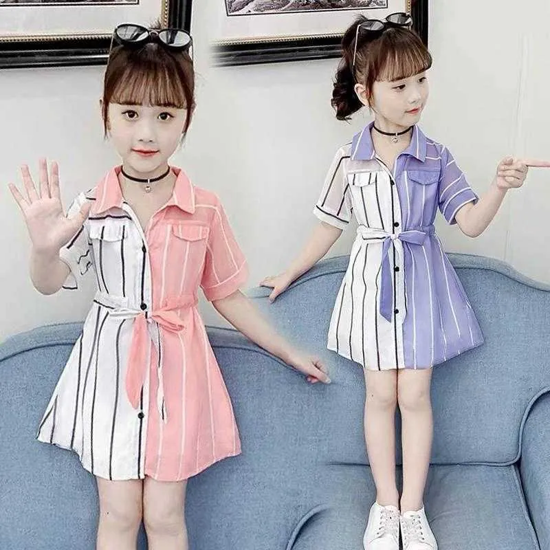 Мода лоскутная девушка для девочек рубашка DrChildren Одежда детские платья для девочек летом 2021 полосатый кннпром DRVESTIDIDO X0803